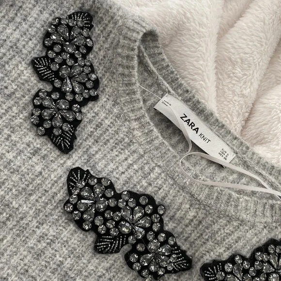 Zara Grey Rhinestone Sweater - Picture 2 of 3